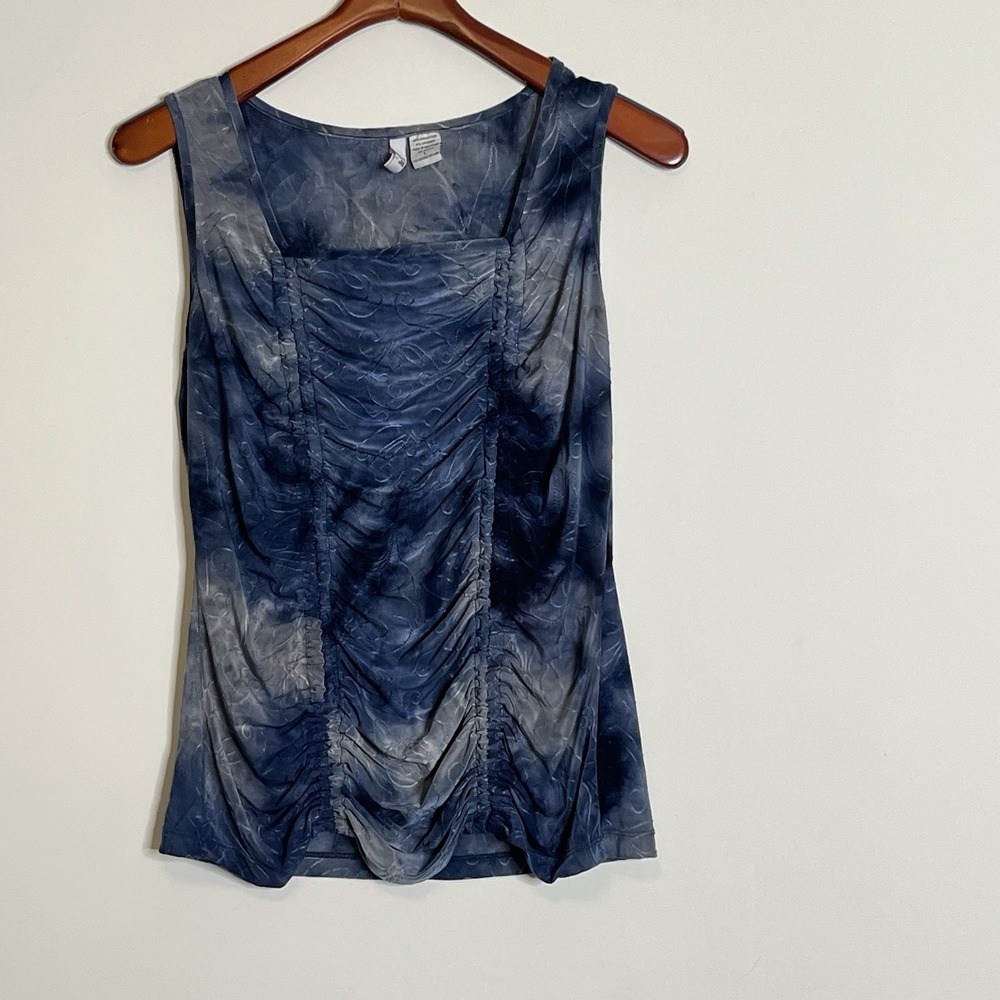 Vtg Y2K Sami Jo Stretch Top Blue Ruched‎ Boho Grunge Whimsy Fairy Goth Sz Large